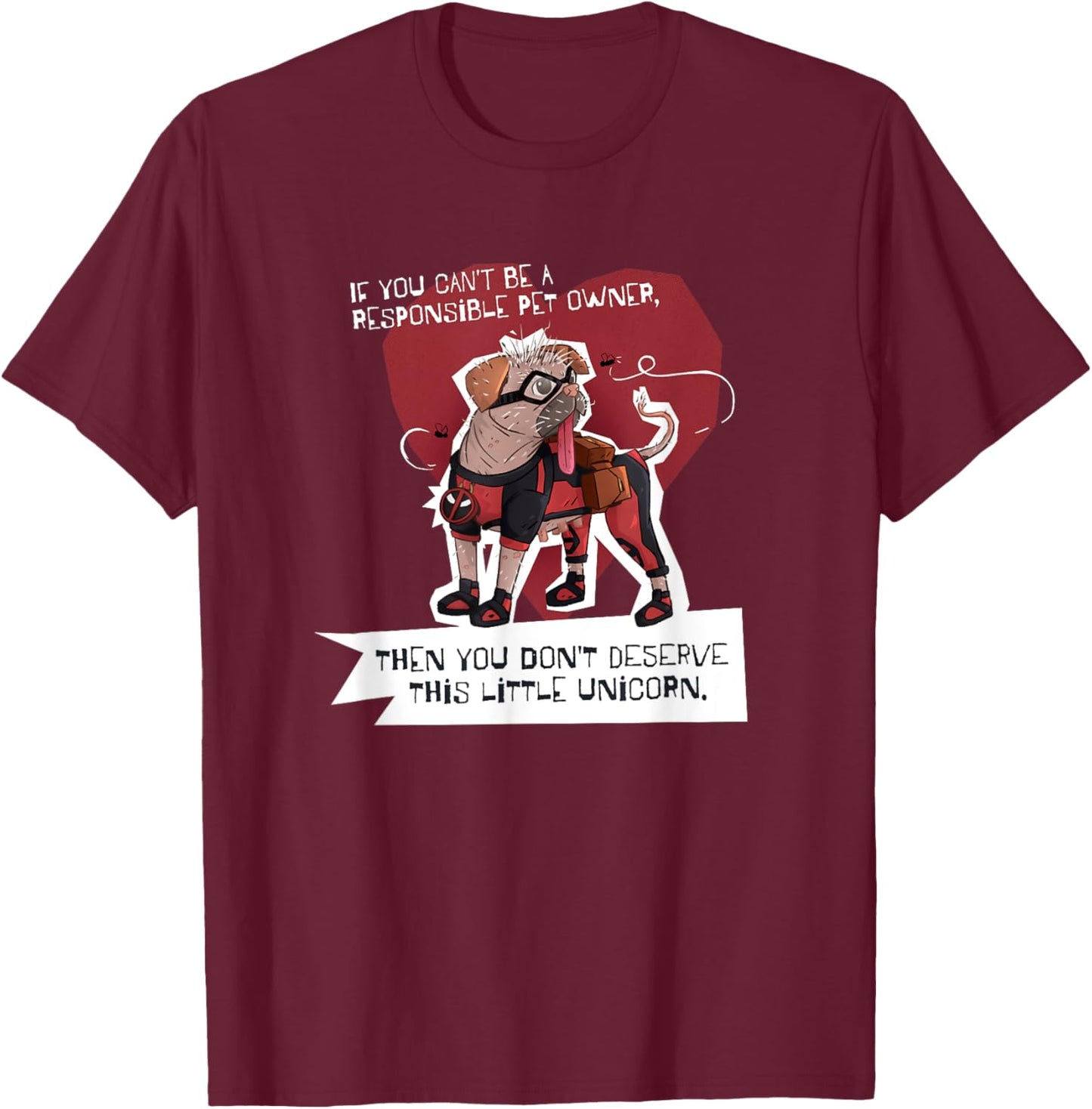 Marvel Studios Deadpool & Wolverine Dogpool Little Unicorn T-Shirt - T-Shirt | Maroon