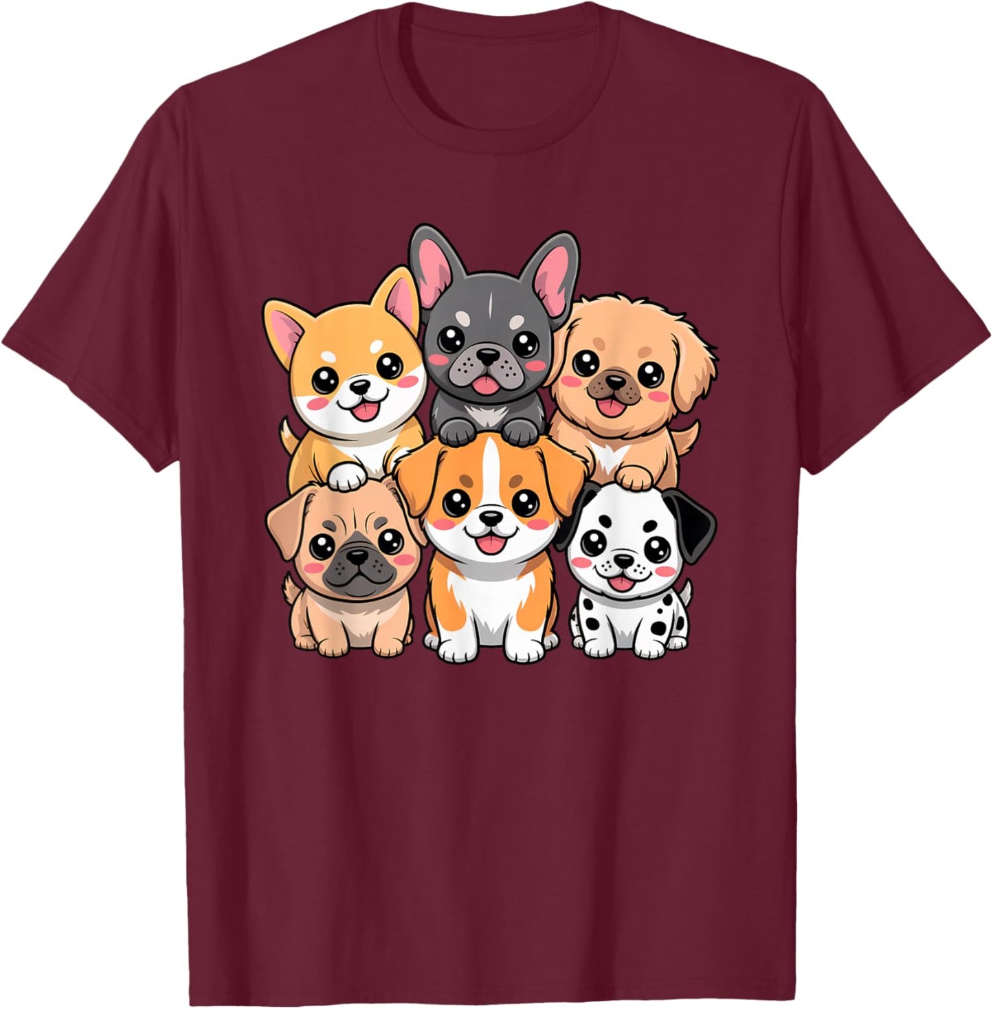 Cute Cartoon Puppy Kawaii Dog T-Shirt - T-Shirt | Maroon