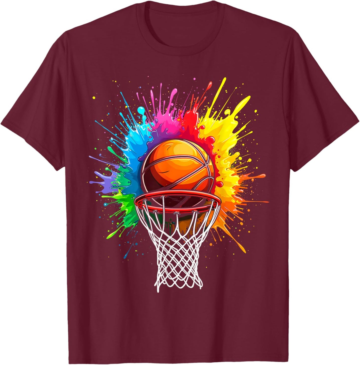 Basketball Hoop Color Art T-Shirt - T-Shirt | Maroon