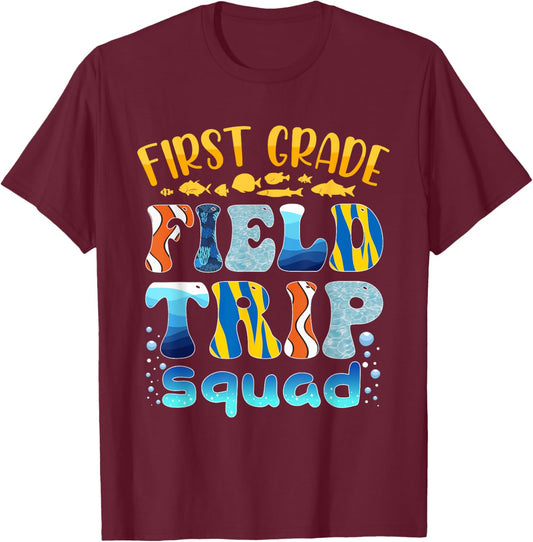 Aquarium Field Trip Squad First Grade Teacher Kids Field Day T-Shirt - T-Shirt | Maroon