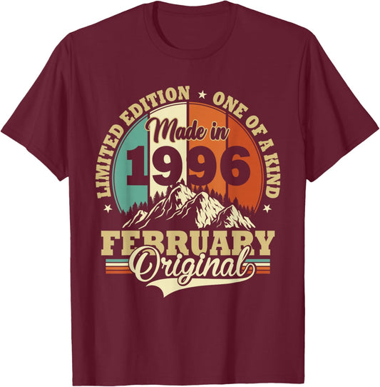 Vintage February 1996 Humor Gift Birthday 30 Years T-Shirt - T-Shirt | Maroon