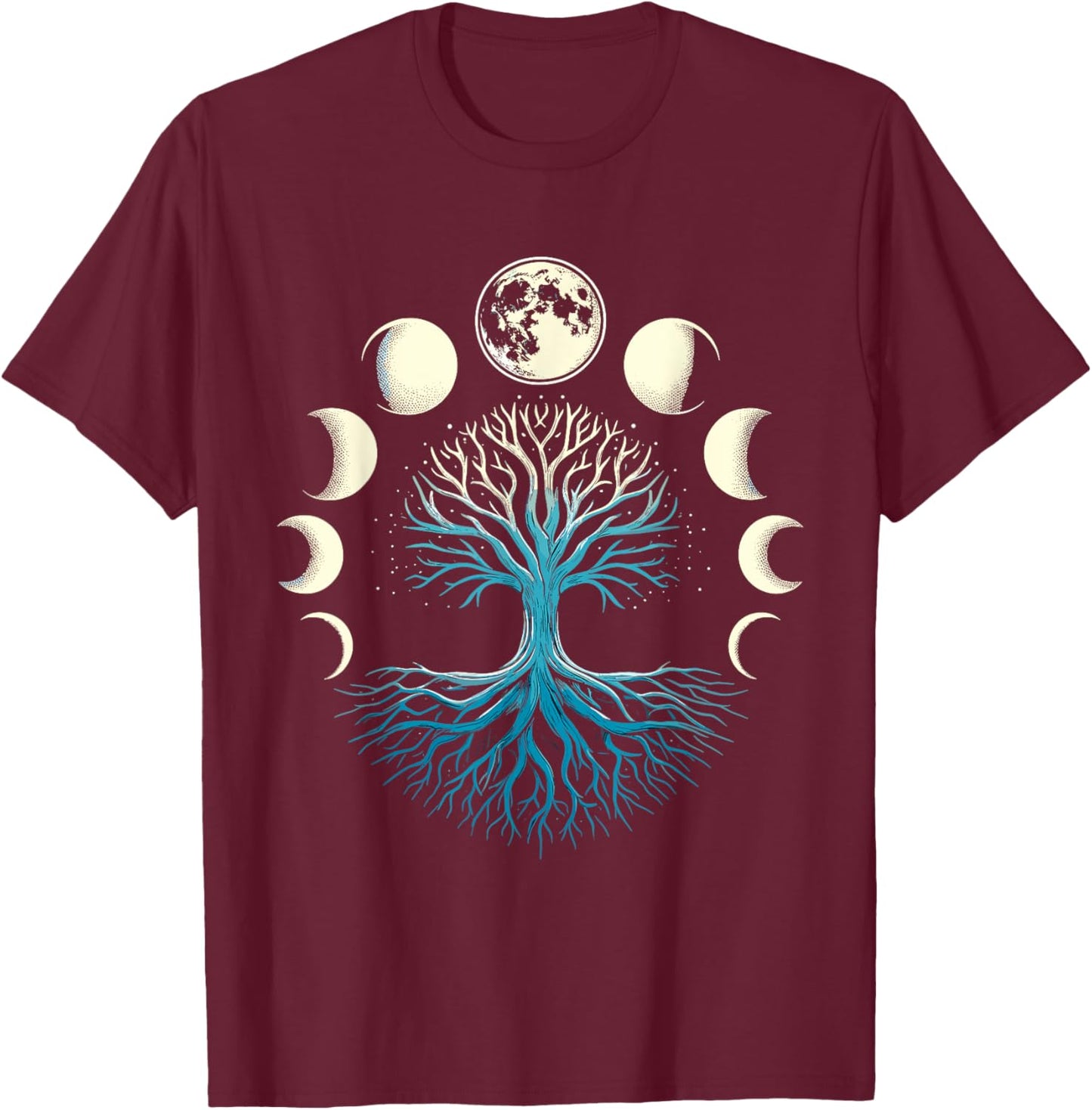 Spiritual Tree Moon Phases Yoga T-Shirt - T-Shirt | Maroon