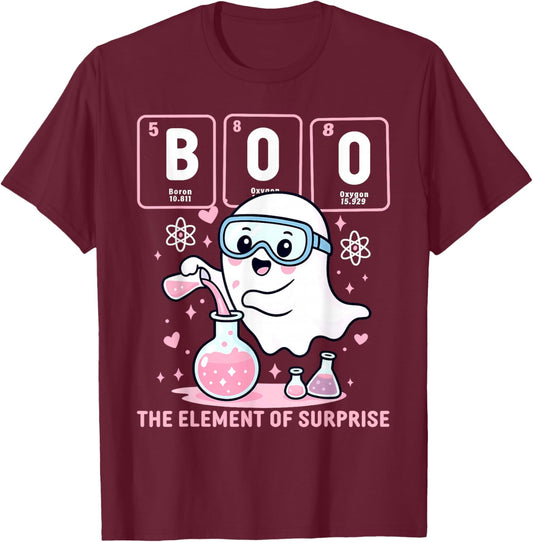 Chemistry Boo The Element of Surprise Halloween Men Women T-Shirt - T-Shirt | Maroon