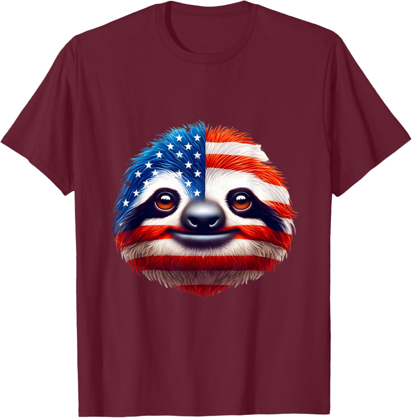 American Flag Sloth Lover 4th of July Patriotic Women Men T-Shirt - T-Shirt | Maroon