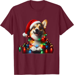 Corgi Santa Christmas Tree Lights Boys Men Corgmas Dog T-Shirt - T-Shirt | Maroon
