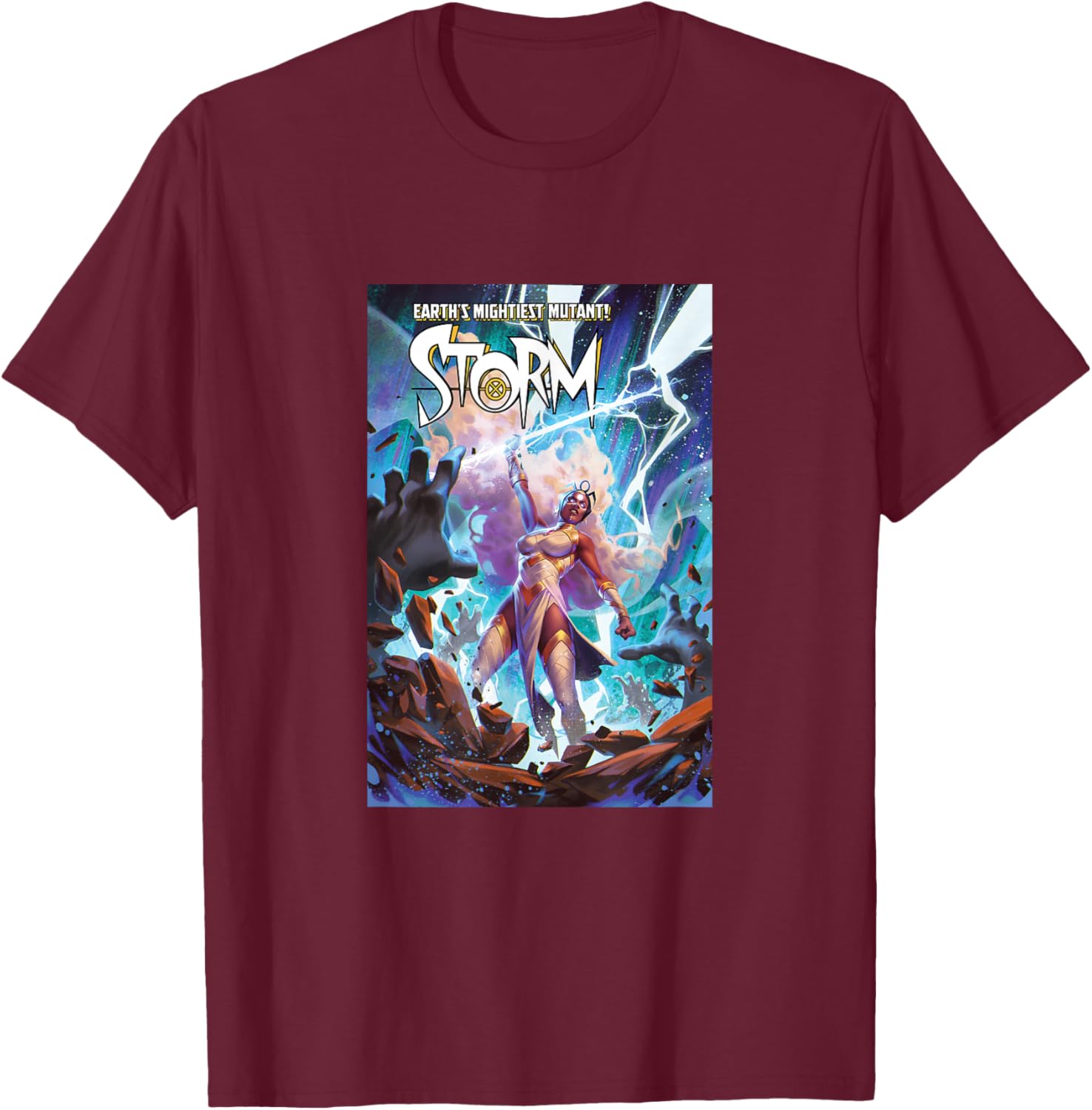 Marvel X-Men Earths Mightiest Mutant Storm Lightning Cover T-Shirt - T-Shirt | Maroon