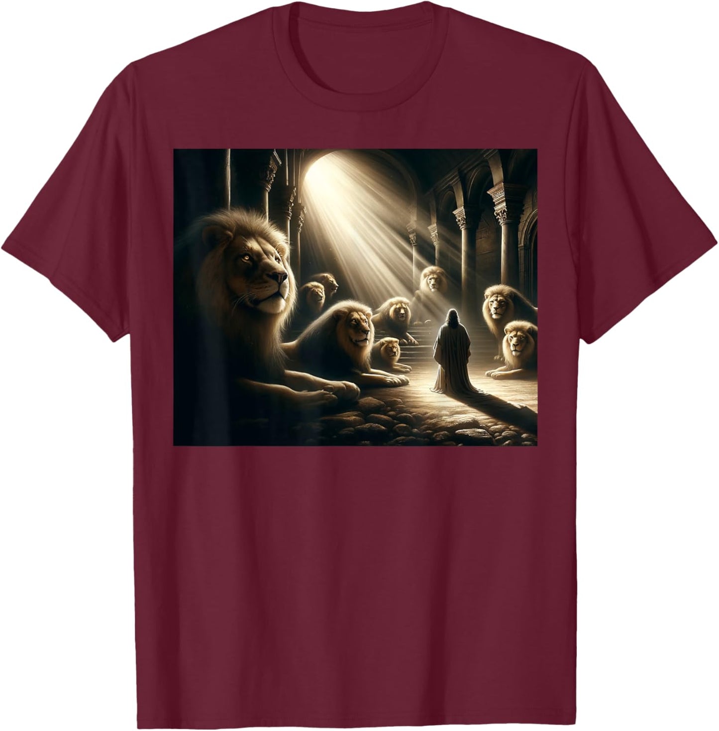 Daniel in the Lion’s Den Christian Faith-Based Apparel T-Shirt - T-Shirt | Maroon