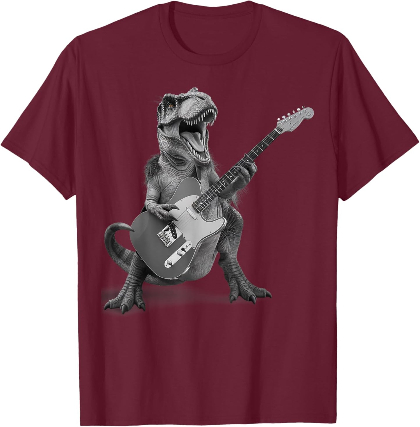T Rex Playing Guitar Rock and Roll Dino Gifts Men Women Kid T-Shirt - T-Shirt | Maroon