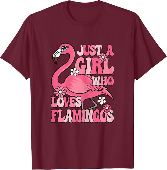 Just A Girl Who Loves Flamingos Groovy Flamingo Lover Girls T-Shirt - T-Shirt | Maroon
