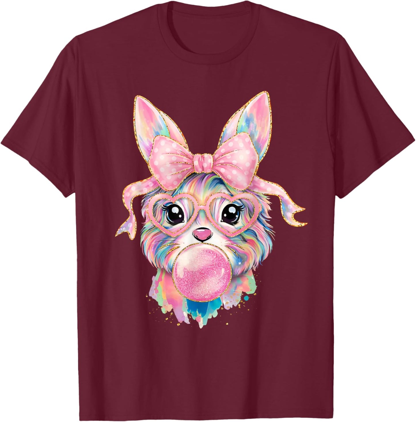 Funny Bunny Face Glasses Rabbit Coquette Bow Easter Trendy T-Shirt - T-Shirt | Maroon