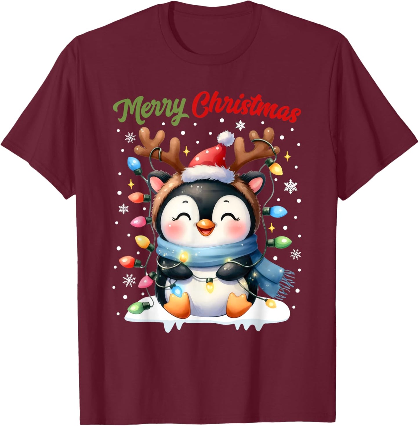 Christmas Pajamas Men Women Kids Christmas Outfit Penguin T-Shirt - T-Shirt | Maroon