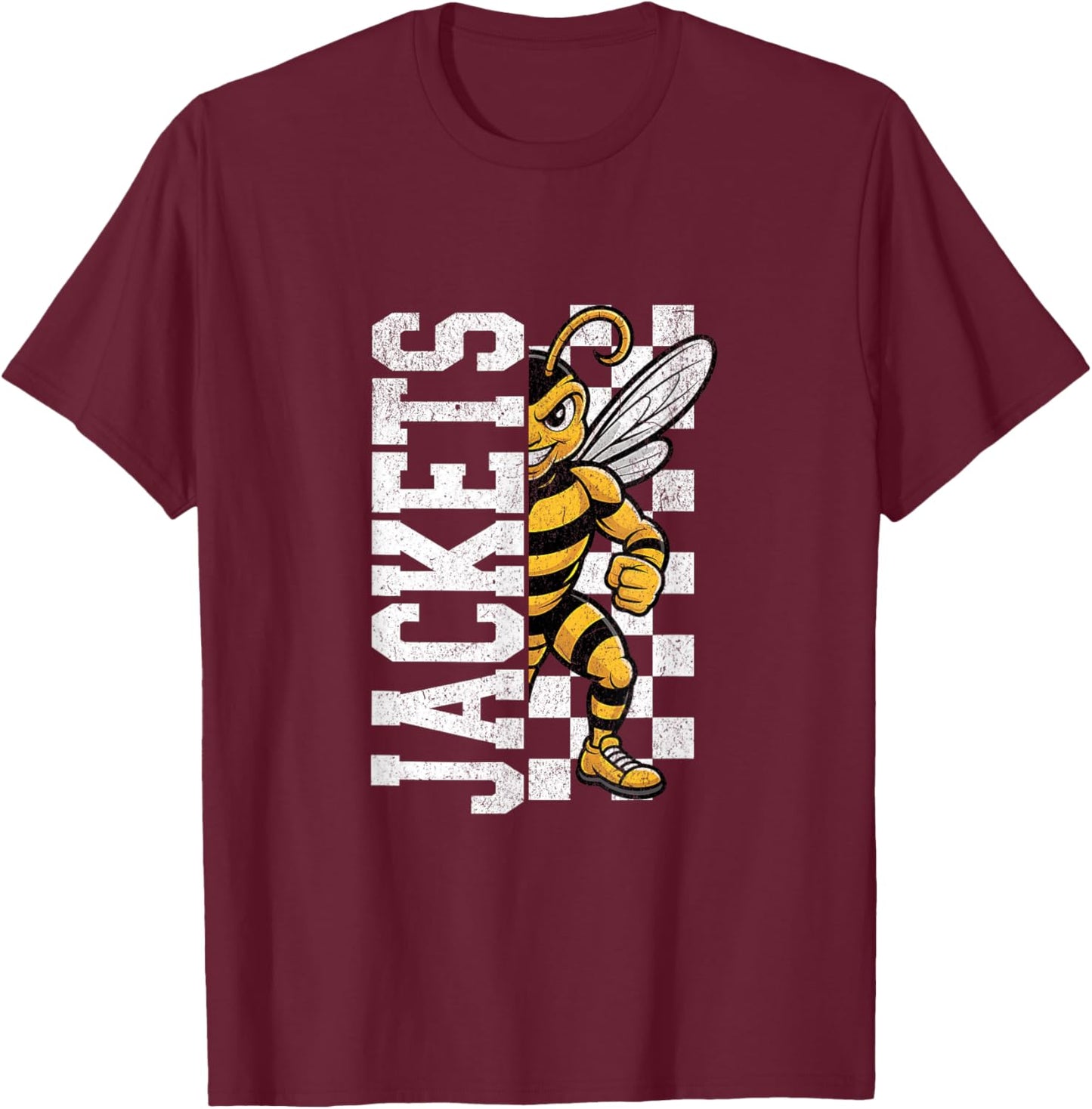 Fierce Yellow Jacket Half Mascot Design T-Shirt - T-Shirt | Maroon