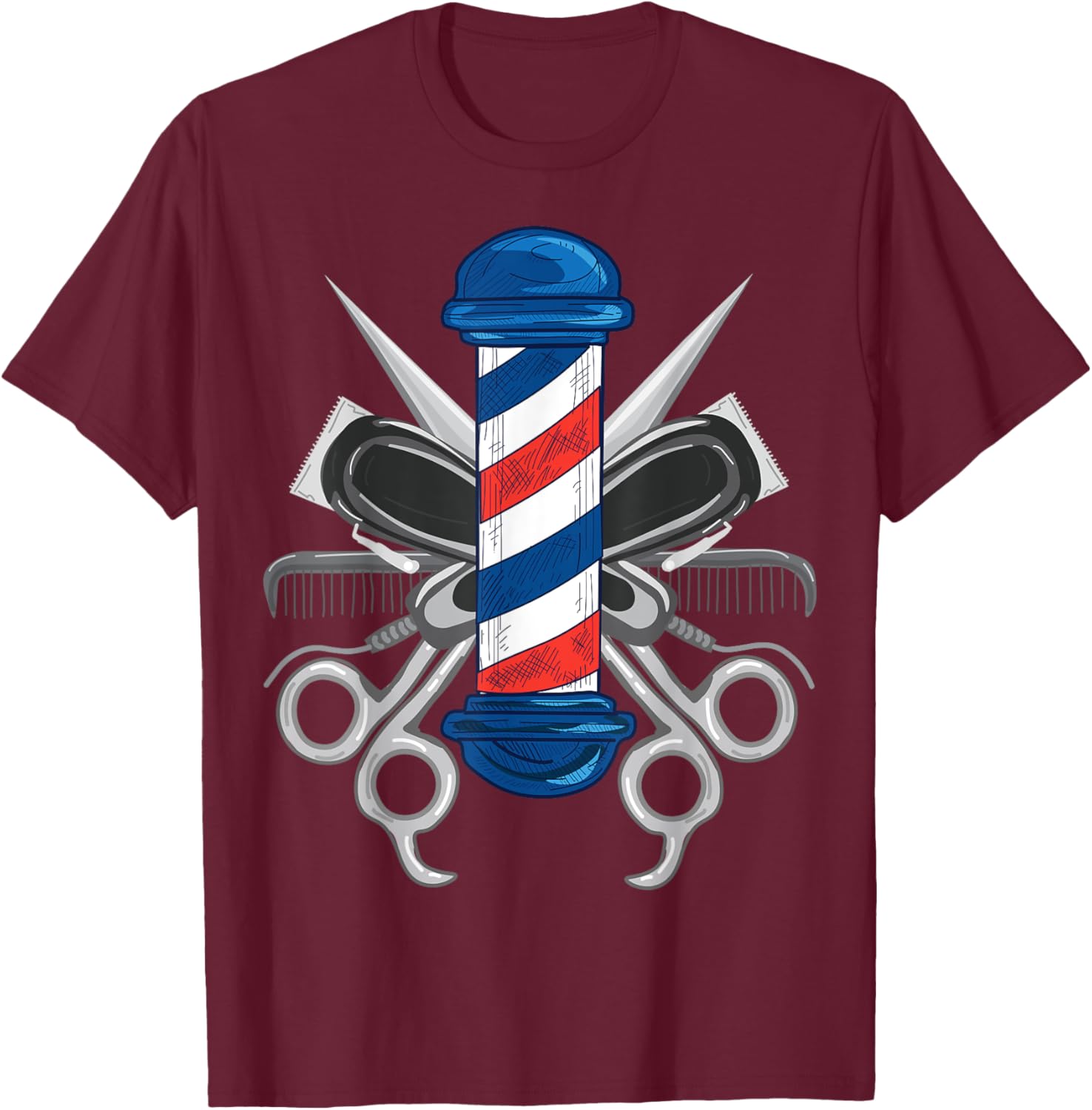 Barber Design Women Barber Pole Hairdresser Barber T-Shirt - T-Shirt | Maroon