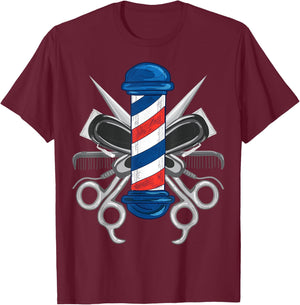 Barber Design Women Barber Pole Hairdresser Barber T-Shirt - T-Shirt | Maroon