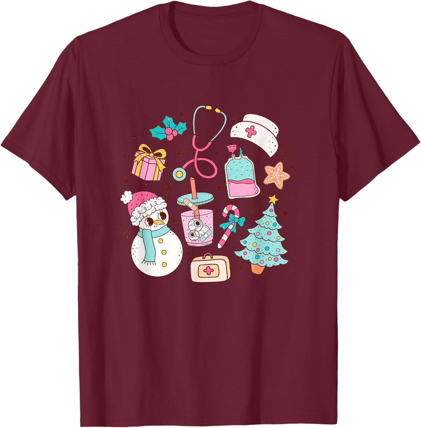 Cute Matching Christmas Nurse Medical T-Shirt - T-Shirt | Maroon
