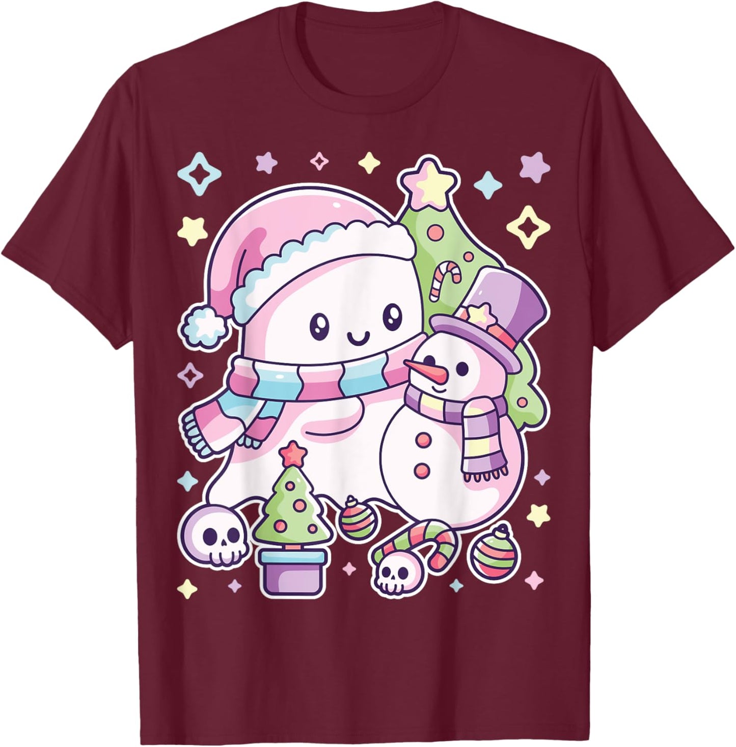 Christmas Ghost Lil Boo Xmas Girls Kids Toddler Pastel T-Shirt - T-Shirt | Maroon