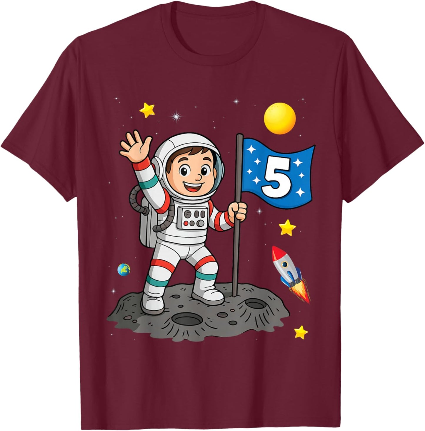 5th Birthday Astronaut All Space Boy 5th Birthday T-Shirt - T-Shirt | Maroon