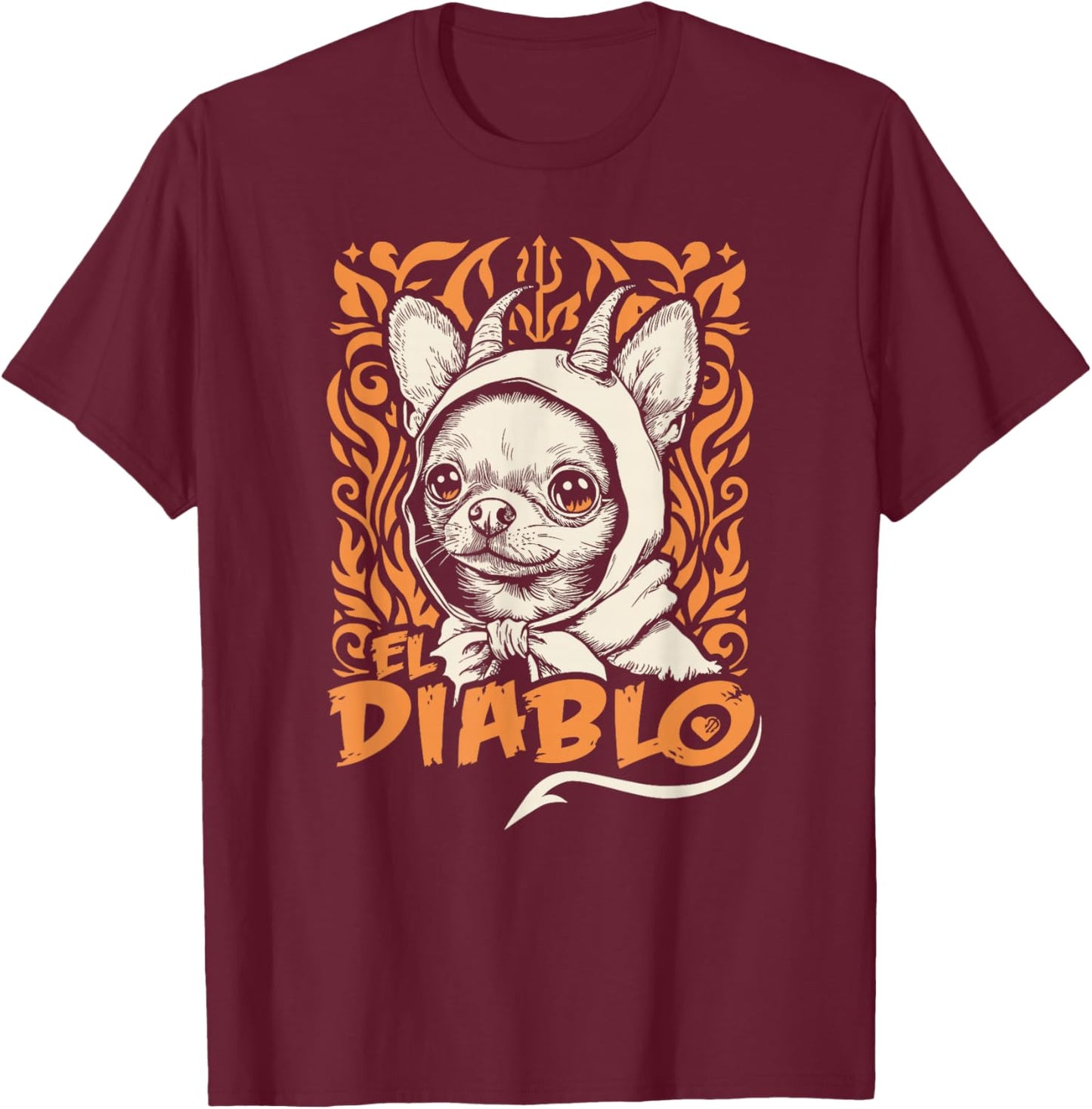 Funny Cute Spooky Ghost El Diablo Chihuahua Halloween Dog T-Shirt - T-Shirt | Maroon