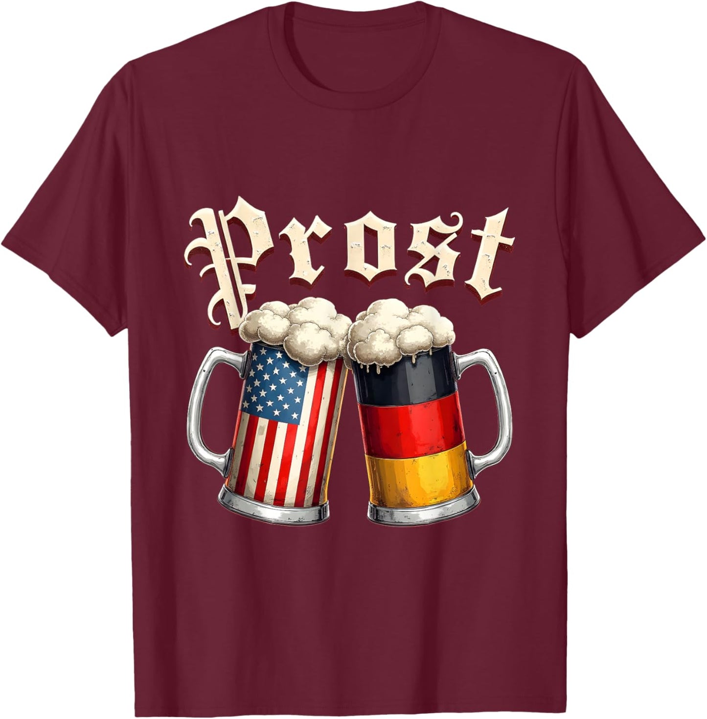 Oktoberfest Drinking Vintage German Flag Prost Beer T-Shirt - T-Shirt | Maroon