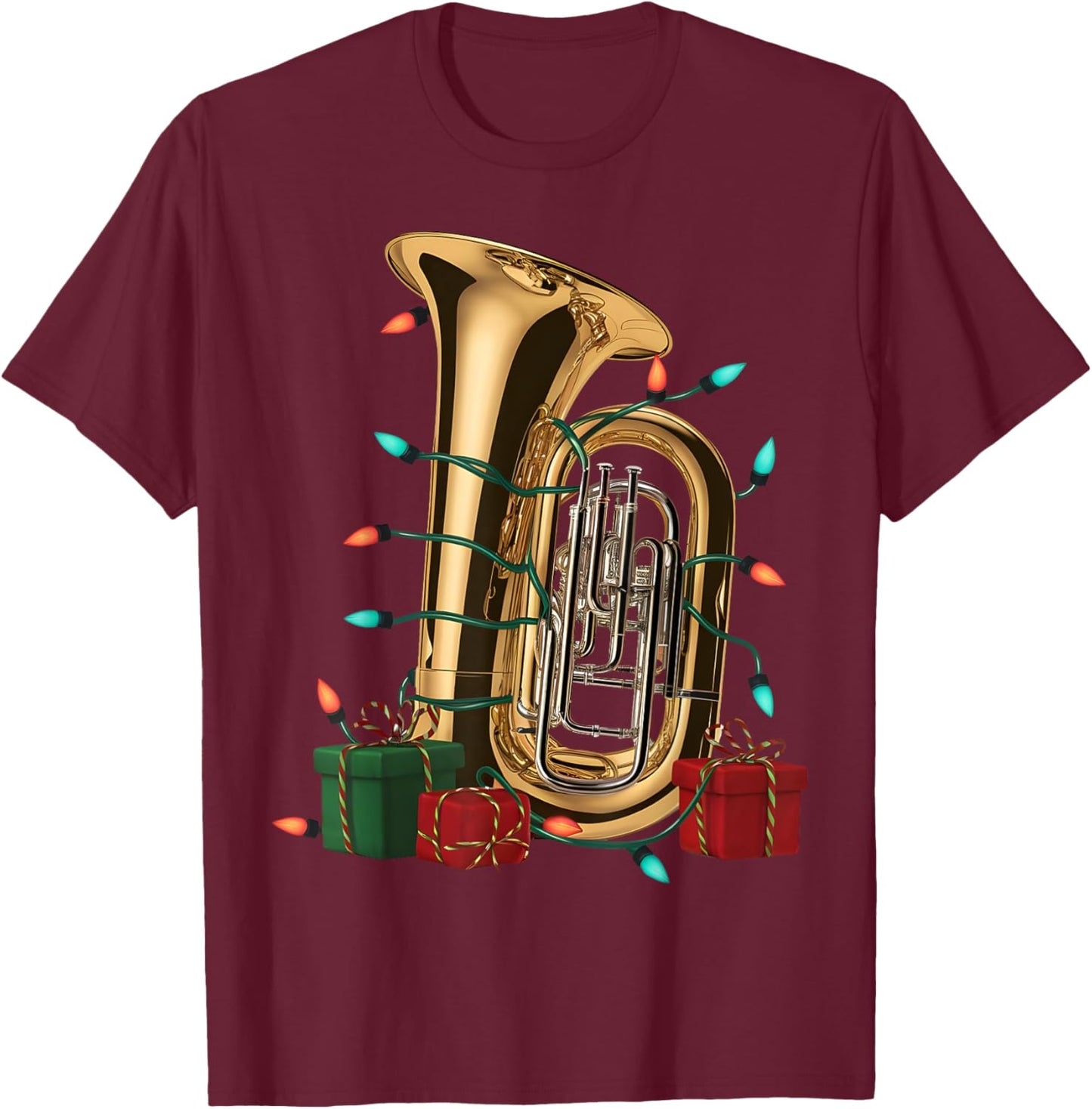 Tuba Music Lover Xmas Lighting Santa Musical Tuba Christmas T-Shirt - T-Shirt | Maroon