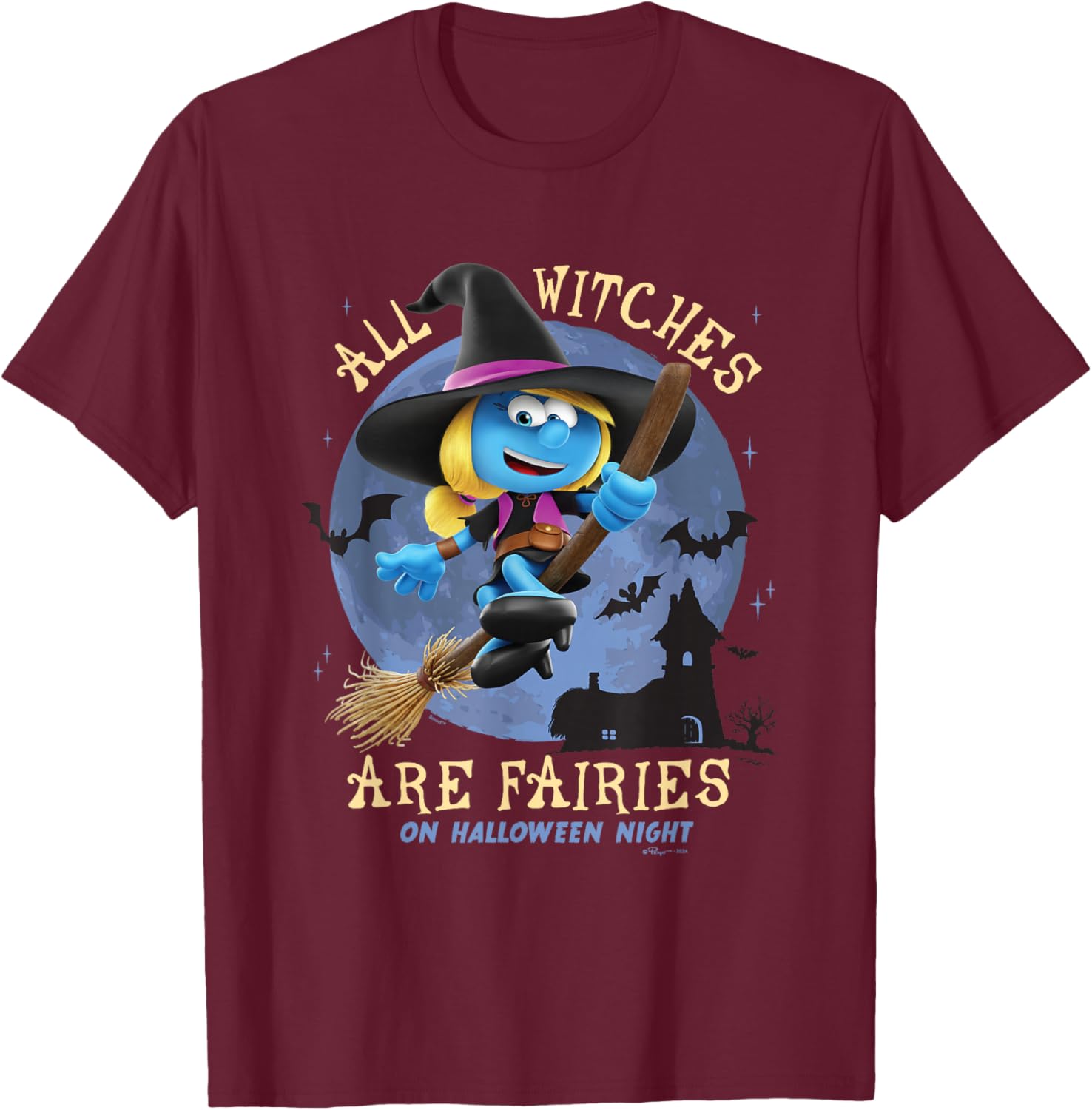 The Smurfs All Witches Are Fairies On Halloween Night Logo T-Shirt - T-Shirt | Maroon