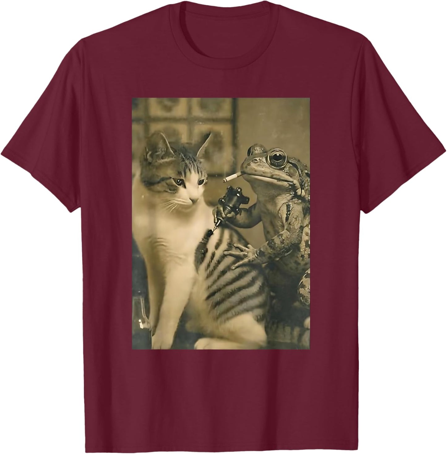 Vintage Cat Tattoo Inked Frog Artist Funny Meme T-Shirt - T-Shirt | Maroon
