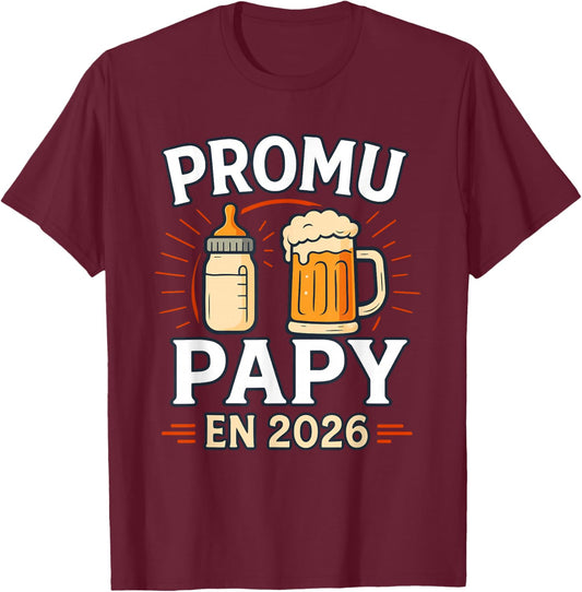 Promoted Grandpa 2026 Idea Announcement Future Grandfather In Progress T-Shirt - T-Shirt | Maroon