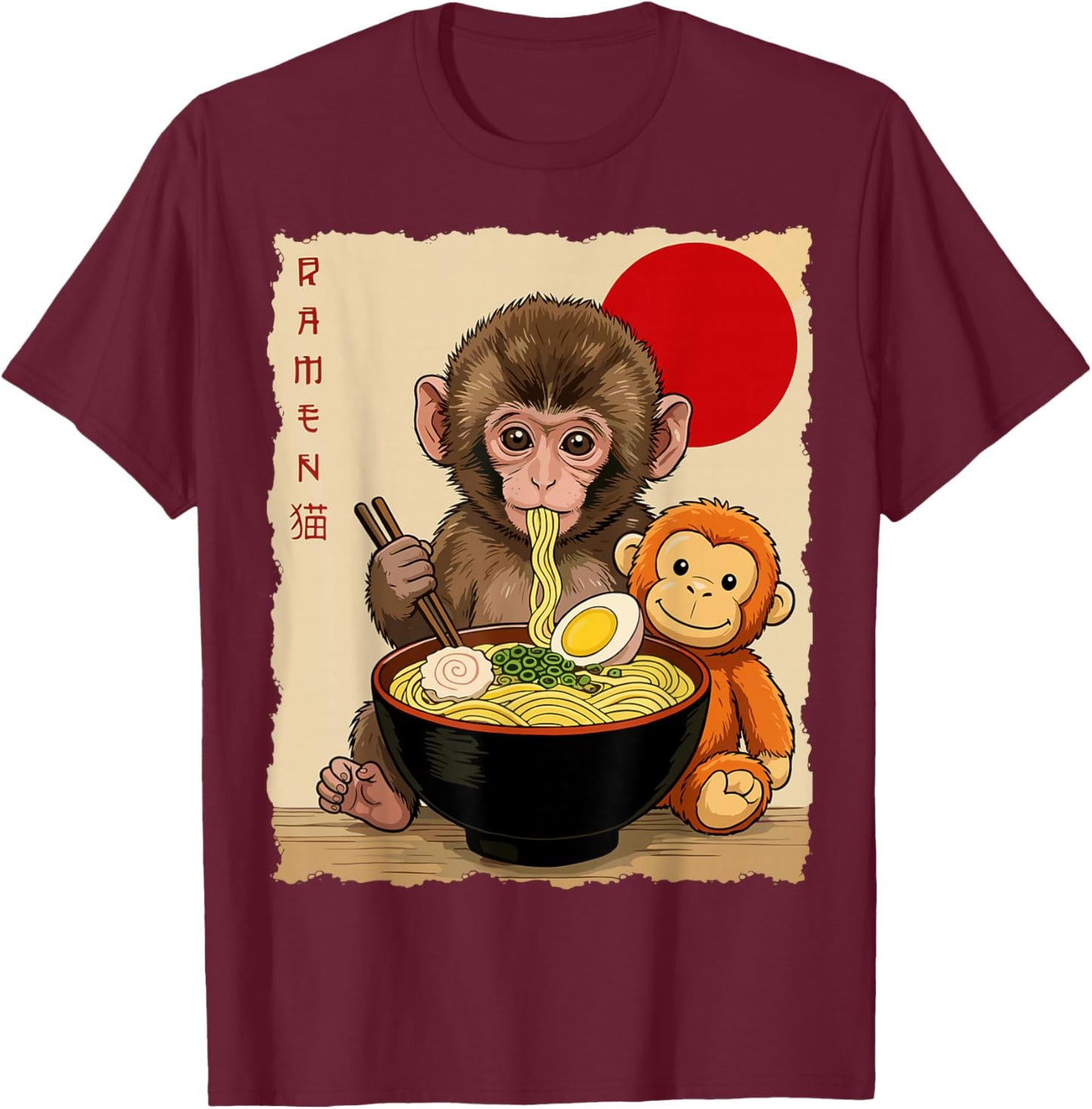 Punch Monkey Ramen Funny Ramen Noodles Punch Monkey T-Shirt - T-Shirt | Maroon