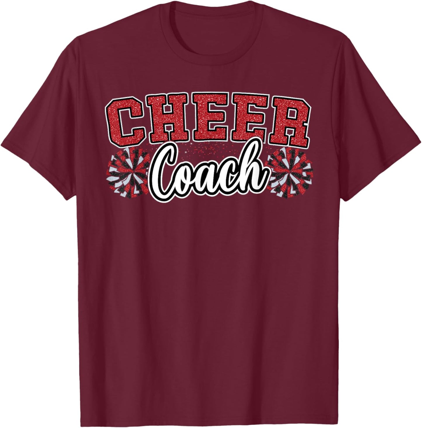 Loud Proud Cheer Coach Pom Poms Red Black Cheerleader Women T-Shirt - T-Shirt | Maroon