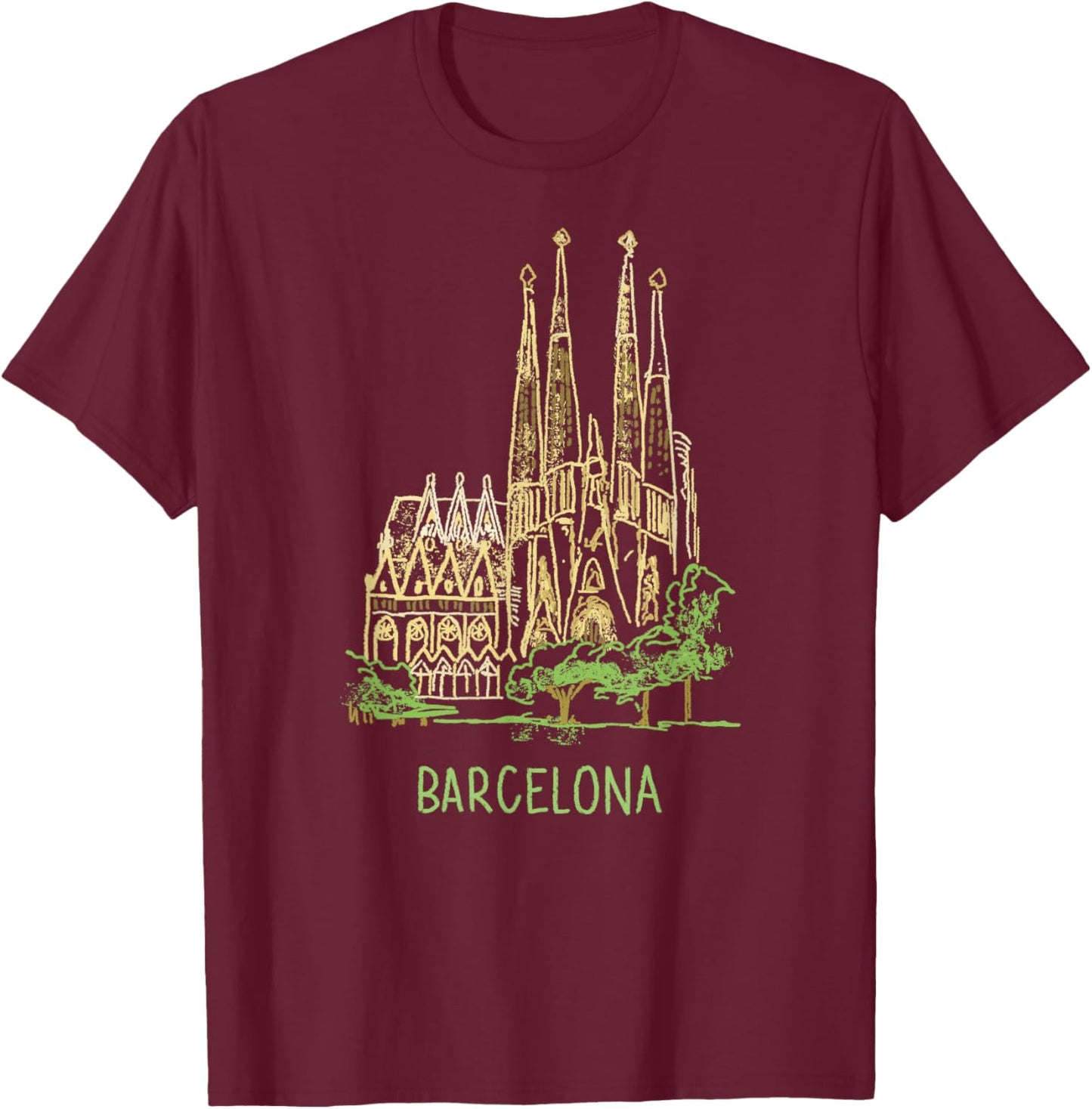 Barcelona Spain Travel Souvenir Historic City Landmark Gift T-Shirt - T-Shirt | Maroon