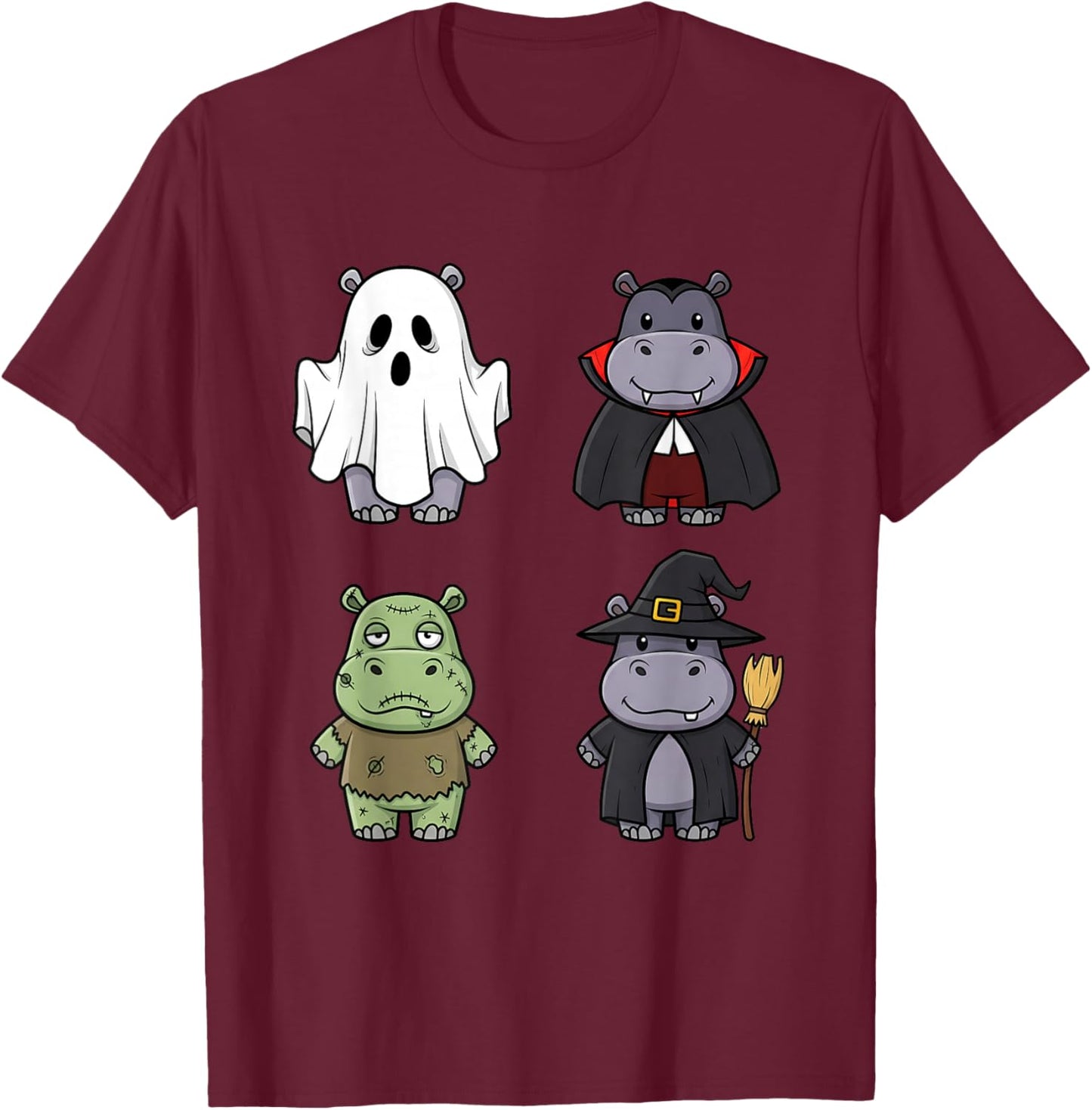 Funny Hippo Spooky Ghost Boo Horror Pumpkin Hippo Halloween T-Shirt - T-Shirt | Maroon