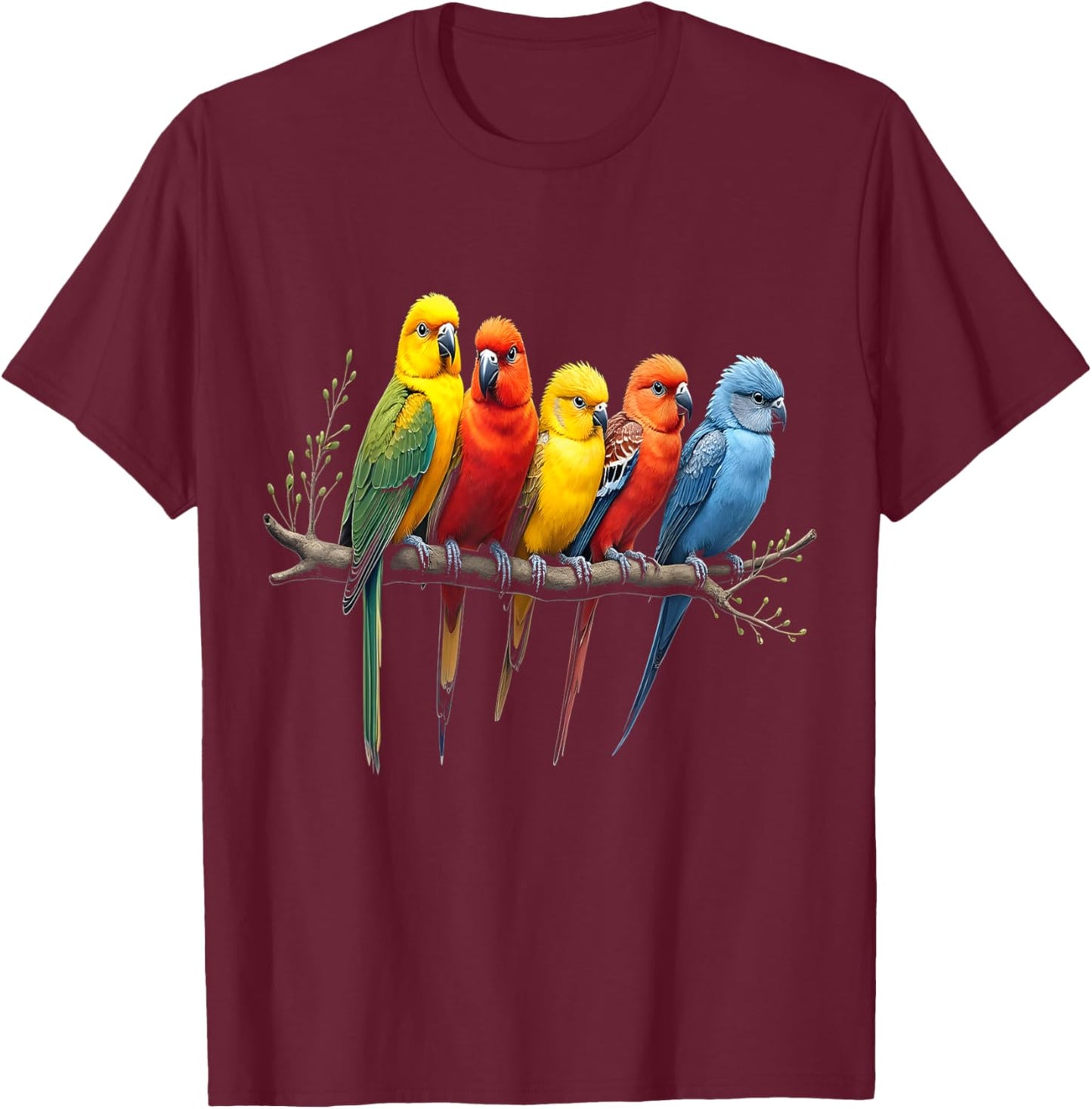 Colorful Birds T-Shirt - T-Shirt | Maroon