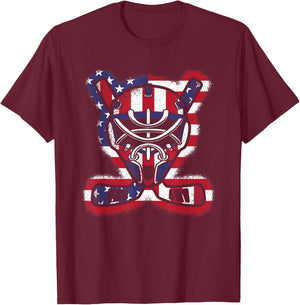 Vintage American Flag Ice Hockey Player Men Women Kids T-Shirt - T-Shirt | Maroon