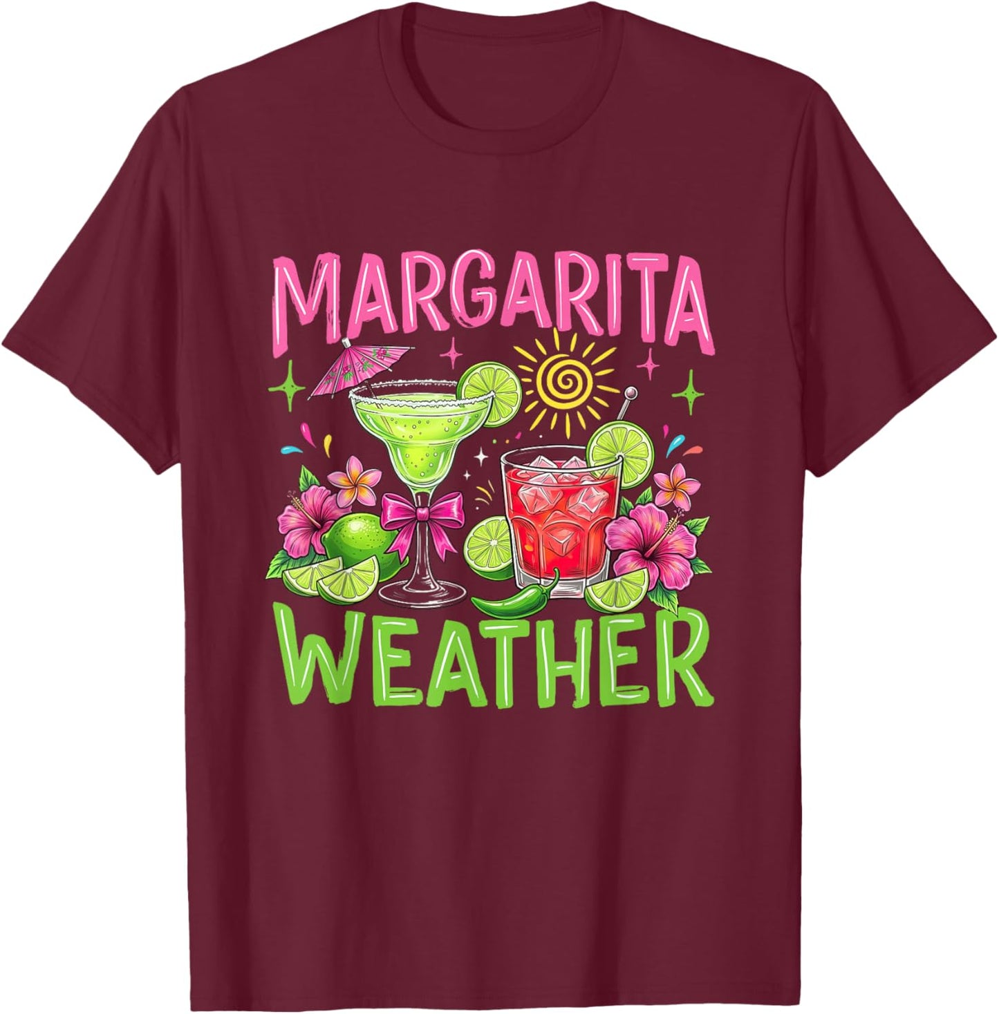 Margarita Weather Summer Vacation Beach Vibes Girls Weekend T-Shirt - T-Shirt | Maroon