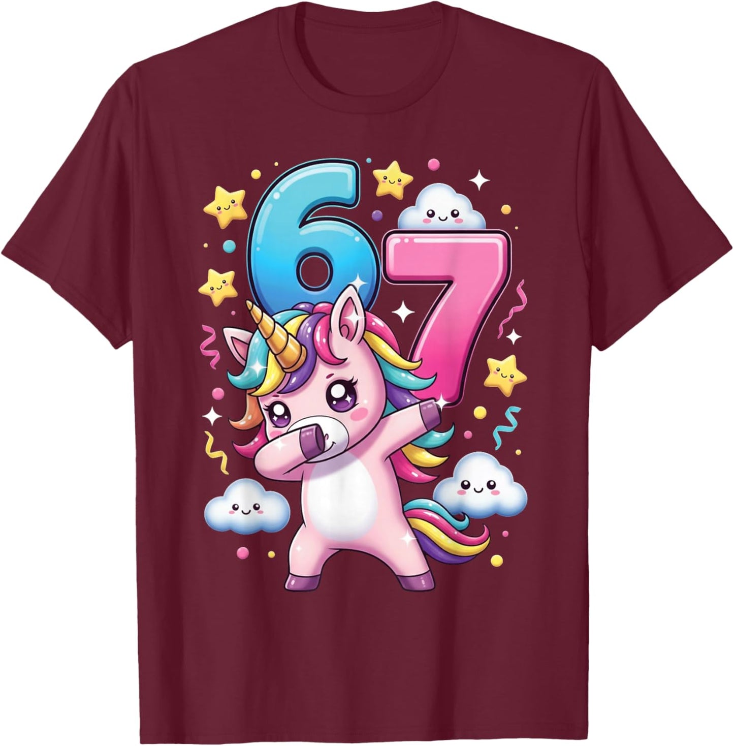 67 Meme Unicorn for Girls Funny Six Seven Number Kids Youth T-Shirt - T-Shirt | Maroon