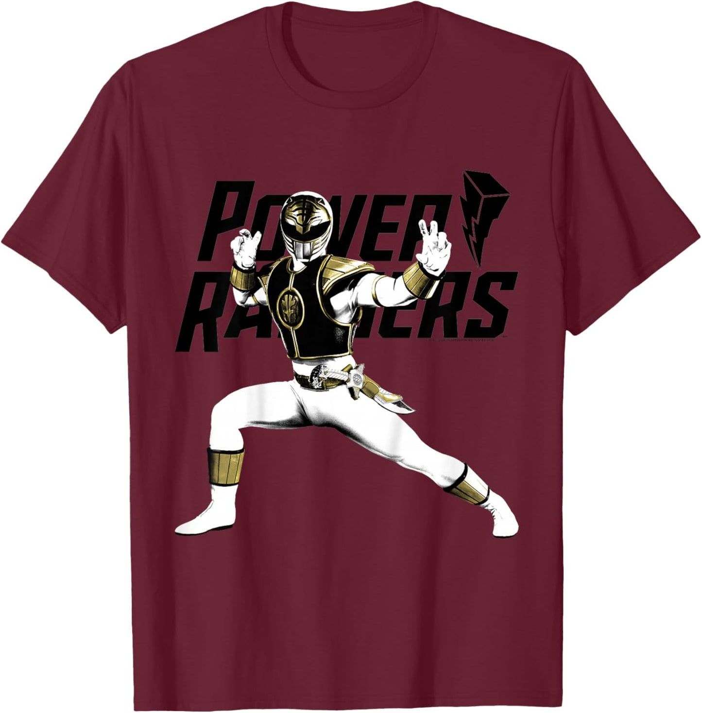 Power Rangers White Ranger Karate Action Pose Logo T-Shirt - T-Shirt | Maroon