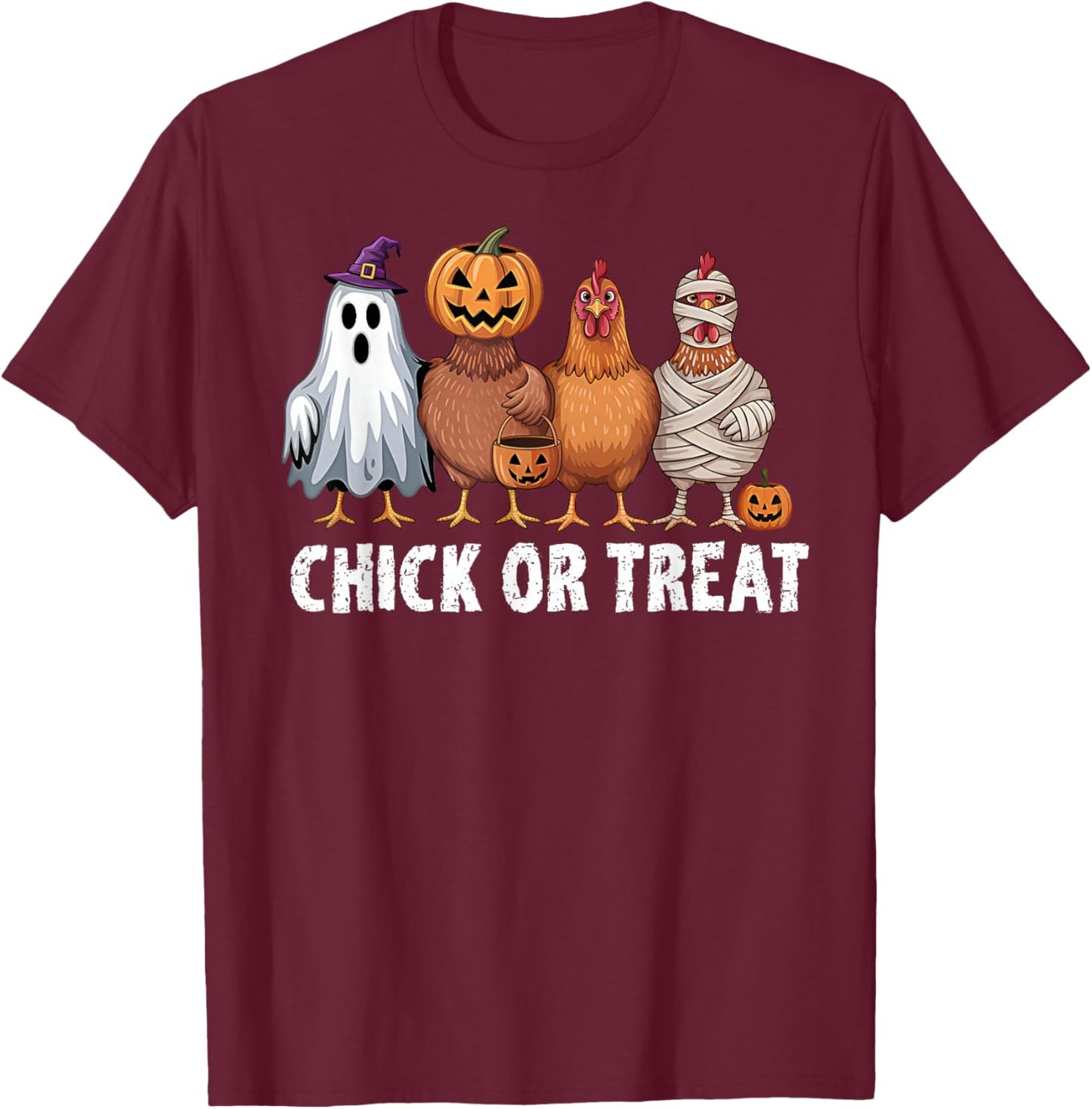 Funny Chick Or Treat Chickens Ghost Witchy Halloween T-Shirt - T-Shirt | Maroon