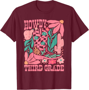 Western Howdy Third Grade Back To School 3rd Grade Teacher T-Shirt - T-Shirt | Maroon