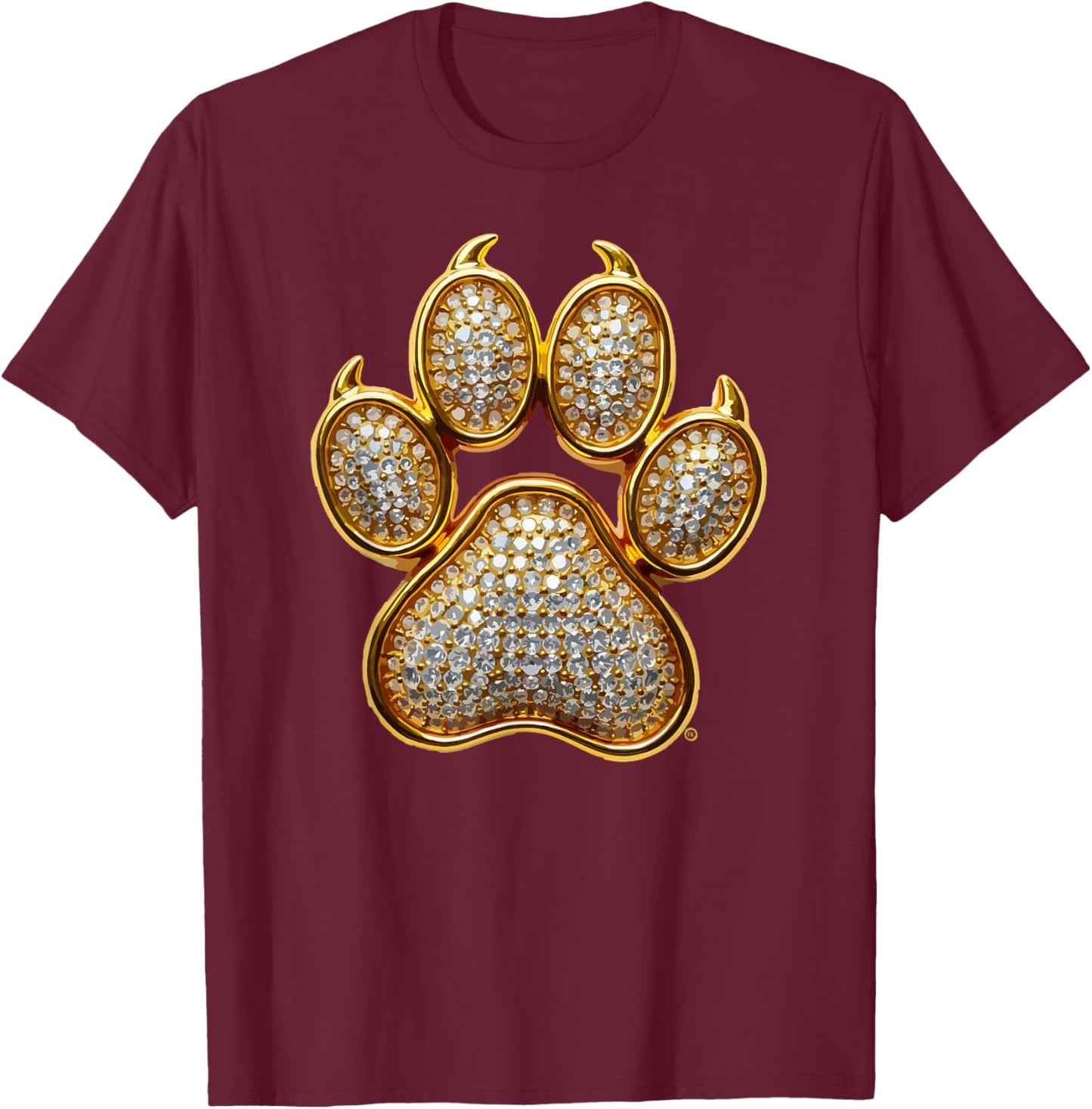 Dog Mom, Dog Dad, Gold Dog Paw, Great Bling Dog Lover Gift T-Shirt - T-Shirt | Maroon