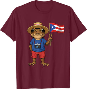 Coqui Frog Puerto Rico Flag Puerto Rico Taino Boricua T-Shirt - T-Shirt | Maroon