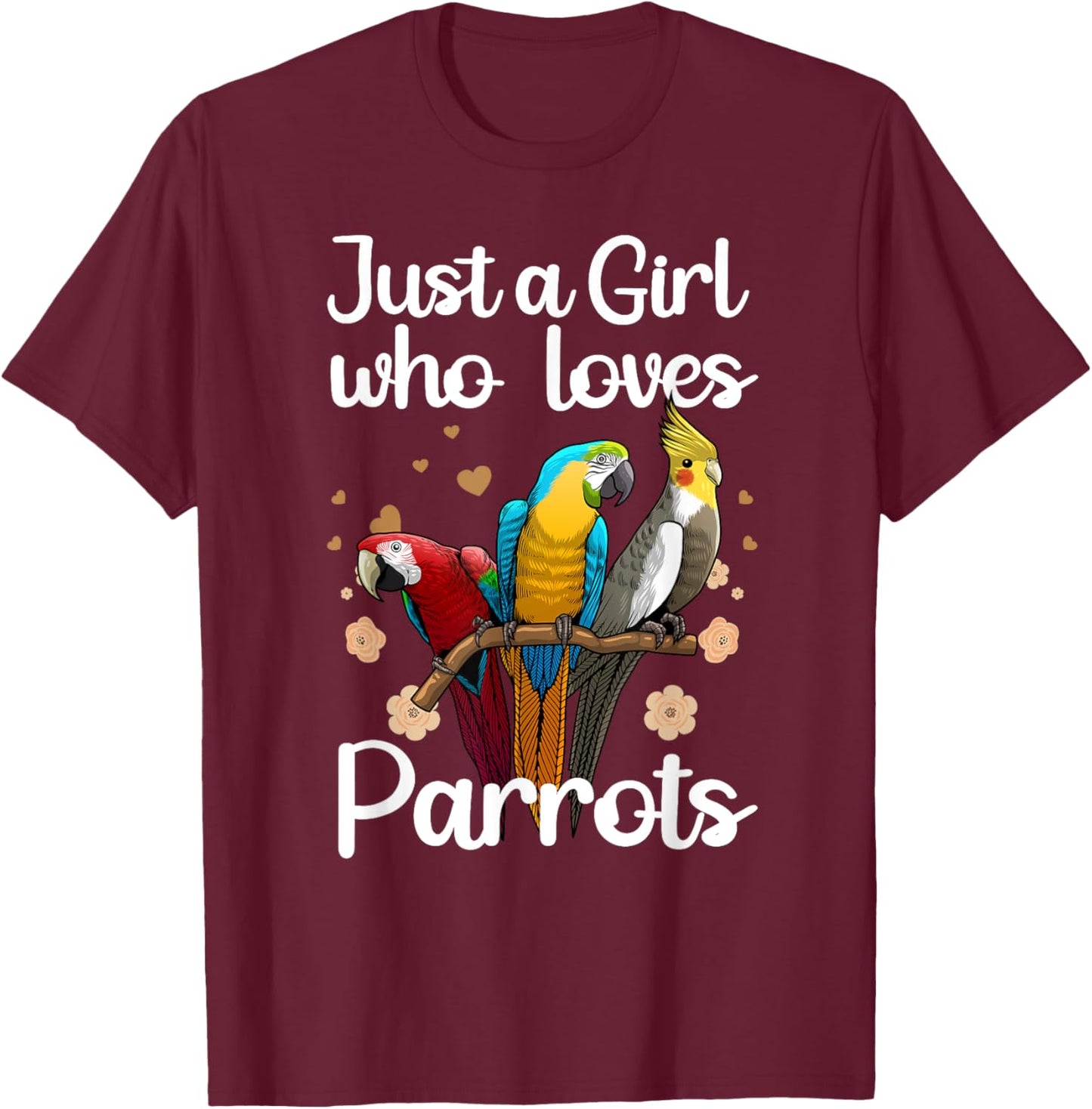Funny Parrot Gift Parrot Lover Accessories & Stuff Cute Parrot Art Women's Multicolor Short Sleeve for Girls & Female Parrot Lovers T-Shirt - T-Shirt | Maroon