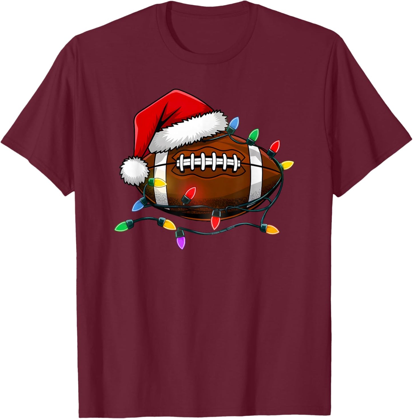 Christmas Football with Santa Hat Christmas Football Player T-Shirt - T-Shirt | Maroon
