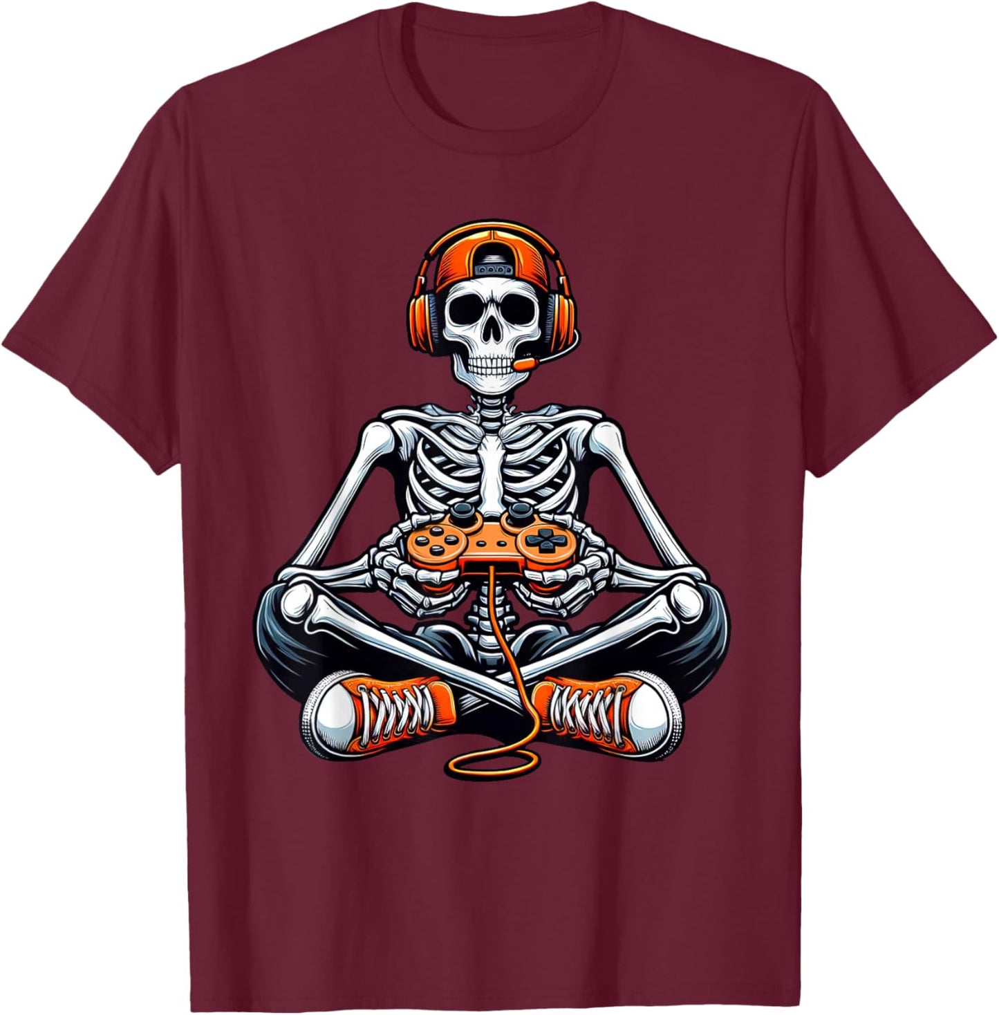 Skeleton Halloween Shirts Gamer Video Gaming Boys Men Kids T-Shirt - T-Shirt | Maroon