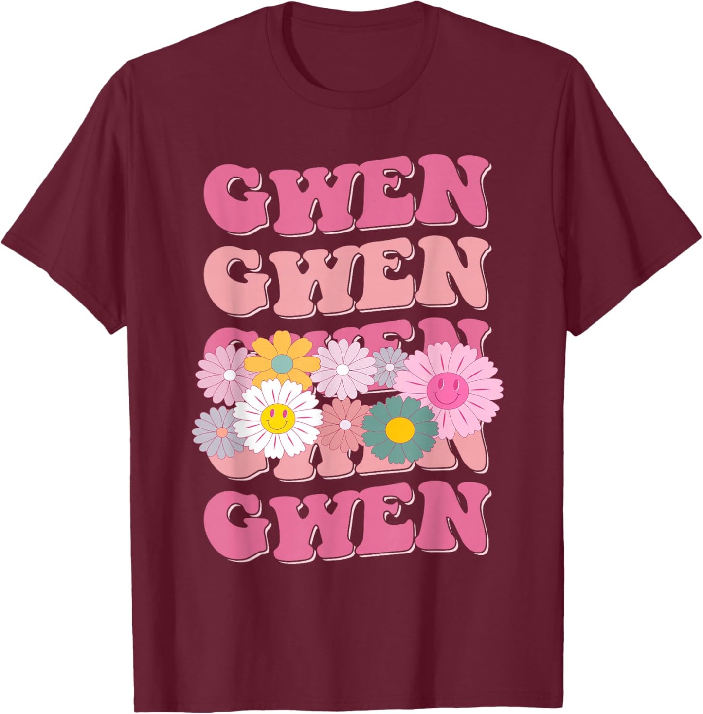 Girl Retro Gwen First Name Personalized Groovy 80's T-Shirt - T-Shirt | Maroon