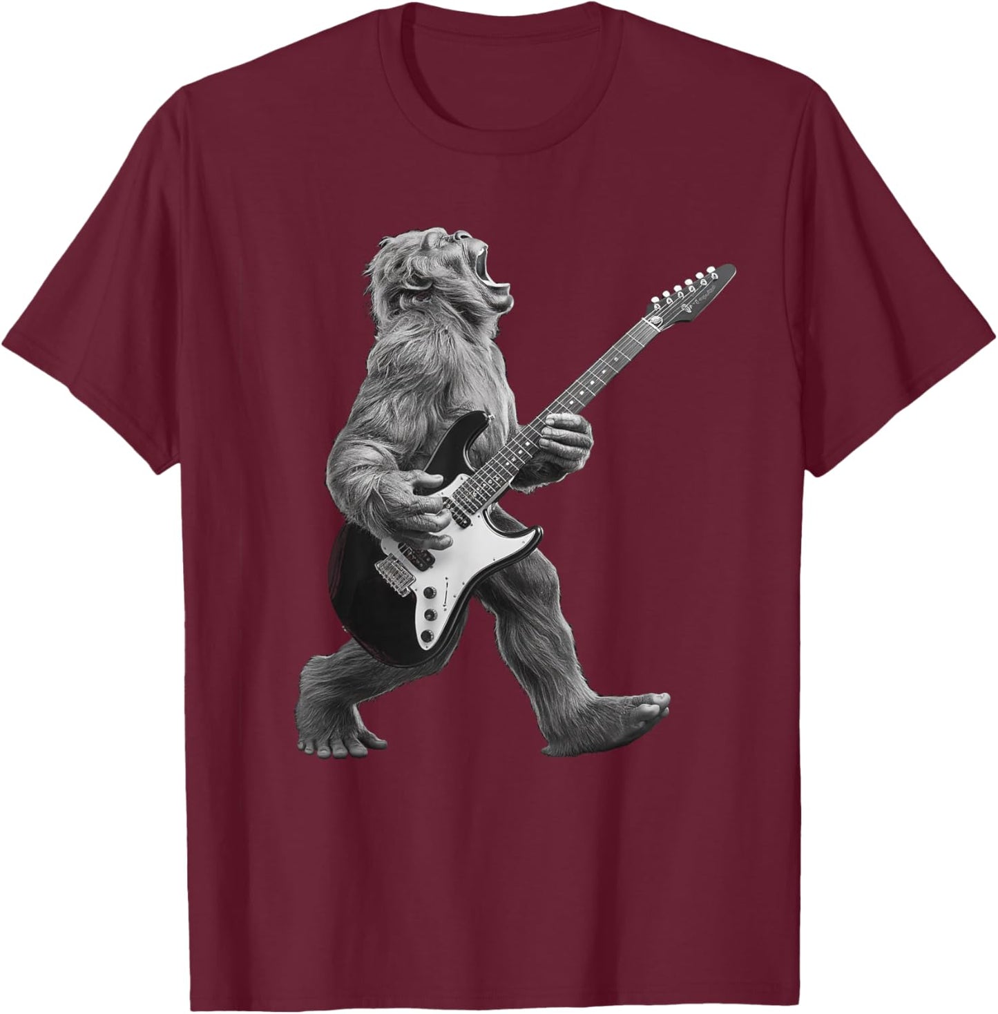 Bigfoot Playing Guitar Rock and Roll Gifts Women Kid T-Shirt - T-Shirt | Maroon