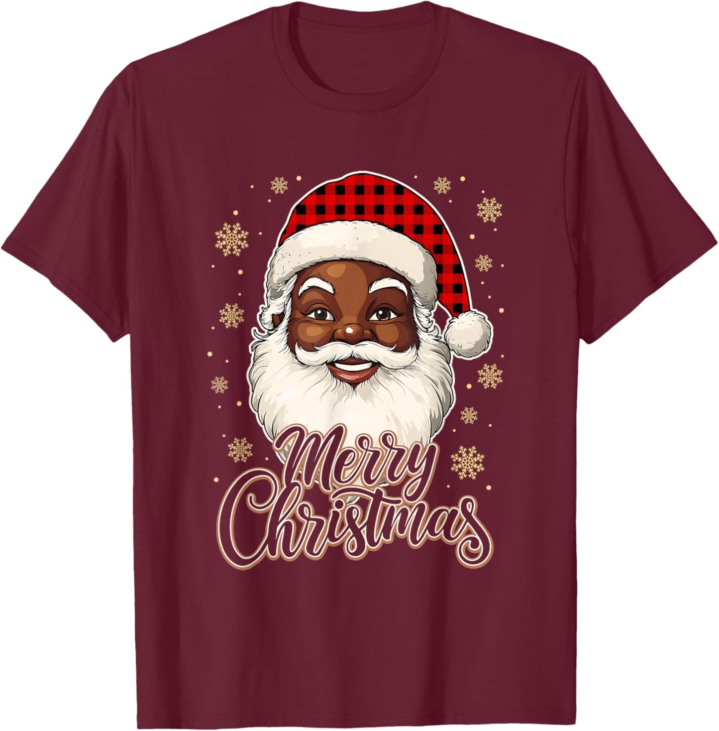 Black African American Christmas Santa Claus Afro Santa Men T-Shirt - T-Shirt | Maroon