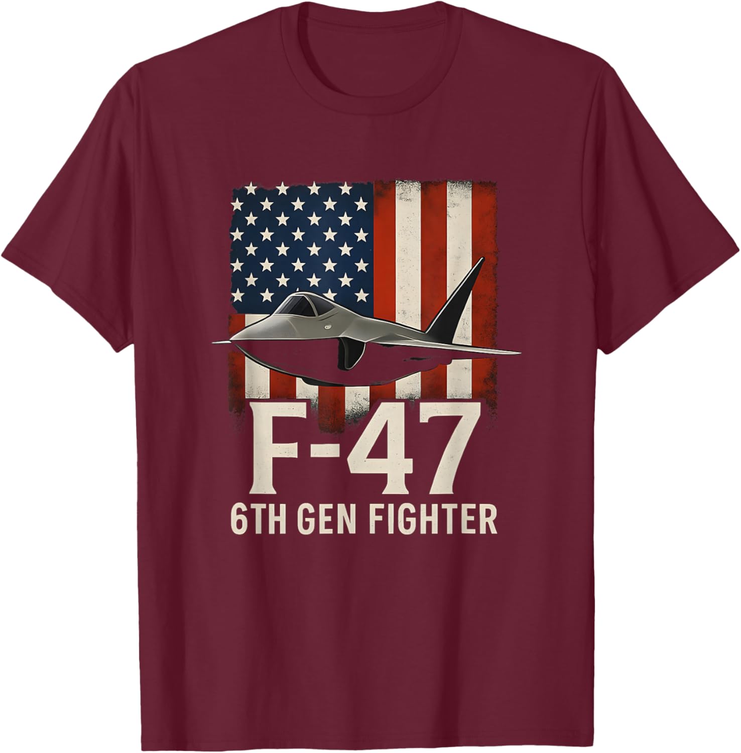 F-47 Air Dominance Fighter Design USA Flag Cool Aircraft T-Shirt - T-Shirt | Maroon