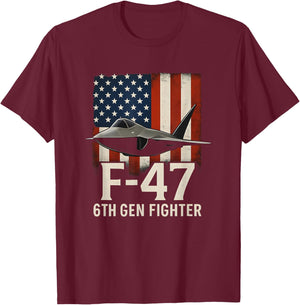 F-47 Air Dominance Fighter Design USA Flag Cool Aircraft T-Shirt - T-Shirt | Maroon