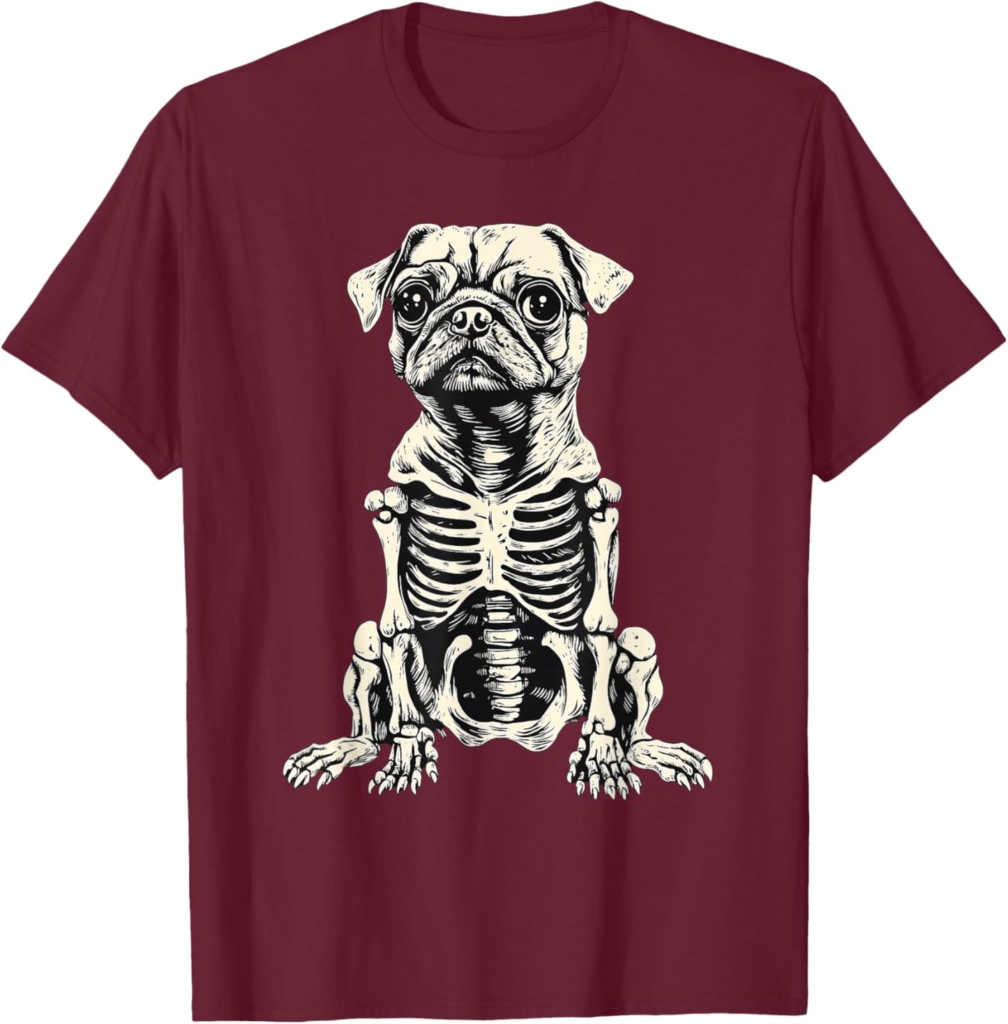 Dog Pug Skeleton Halloween Women Kids T-Shirt - T-Shirt | Maroon