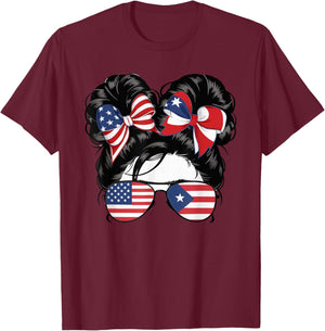 Half Puerto Rican Half American USA Flag Puerto Rico T-Shirt - T-Shirt | Maroon